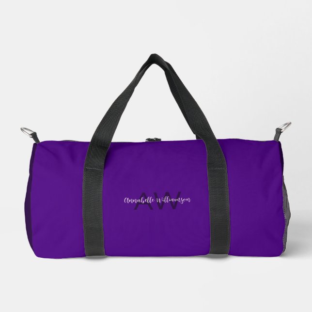 Stilvolle Skripttyp-Initialen & Name-Indizes Lila Duffle Bag (Vorderseite)