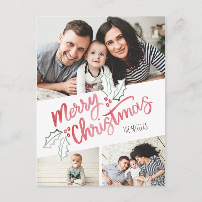 Stilvolle Slant Watercolor Frohe Weihnachten 3-Fot (Vorderseite)