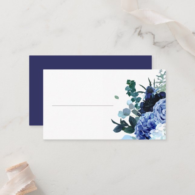 Stilvolle Soft Indigo und Blue Wedding Platzkarte (Vorderseite/Rückseite Beispiel)