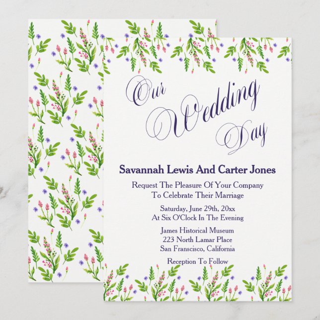 Stilvolle Sommerhochzeit bei Blume Einladung (Vorne/Hinten)