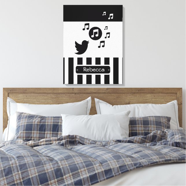 Stilvolle Songbird Schwarz-weiße Personalisierte S Leinwanddruck (Insitu (Schlafzimmer))