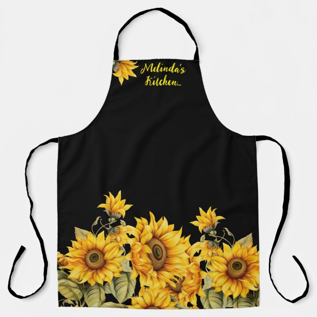 Stilvolle Sonnenblumen und Personalisierter Name Schürze (Vorderseite)