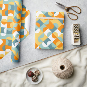 Stilvolle sonnige Orange Teal Blau Kreise Kunst Mu Geschenkpapier