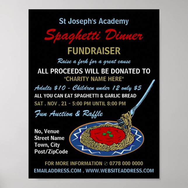 Stilvolle Spaghetti Dinner Fundraiser Veranstaltun Poster (Vorne)