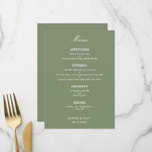 Stilvolle Speisekarte mit elegantem Sage Green Wed Menükarte