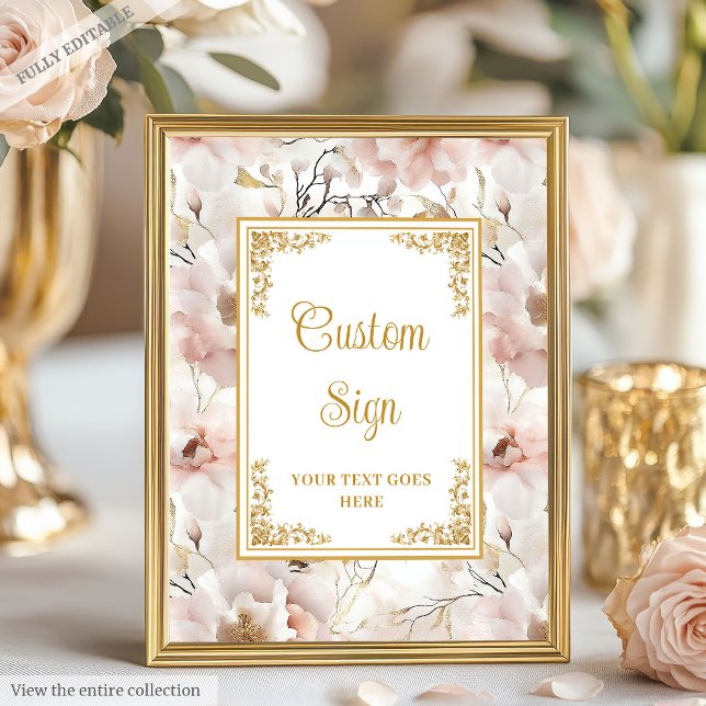 Stilvolle staubige Blume in Rosa und goldfarbene,  Poster (Stylish dusty pink flowers and gold elegant custom Poster)