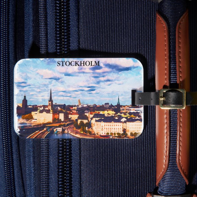 Stilvolle Stockholm Schweden Panorama City View Gepäckanhänger (Vorderseite Insitu 4)