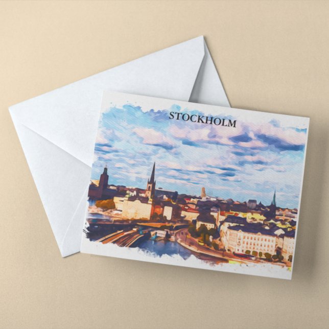 Stilvolle Stockholm Schweden Panorama City View Postkarte (Stockholm Sweden panorama view postcard)