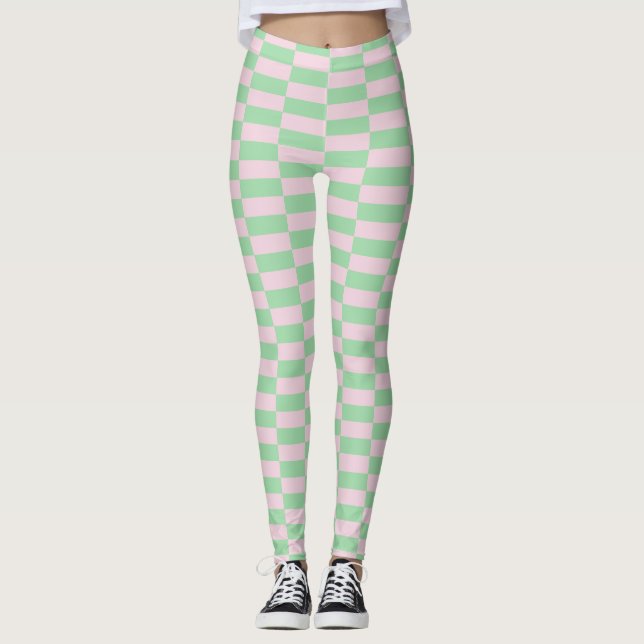Stilvolle Streifen Muster Rosa Grün Leggings (Vorderseite)