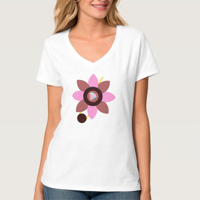 Stilvolle Summer Women's Pink Brown Blume Kleidung T-Shirt (Vorderseite)