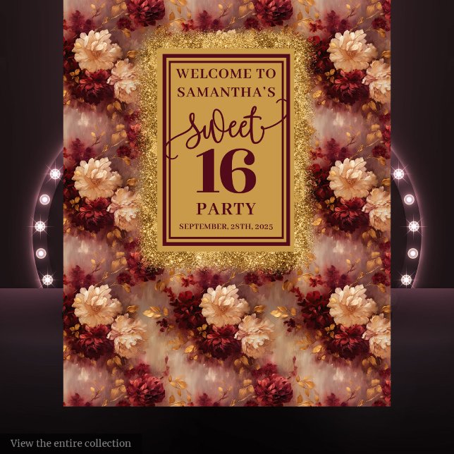 Stilvolle Sweet 16 Blush Burgundy Gold Tapestry Wandteppich (Stylish Sweet 16 Blush Burgundy Gold Tapestry)