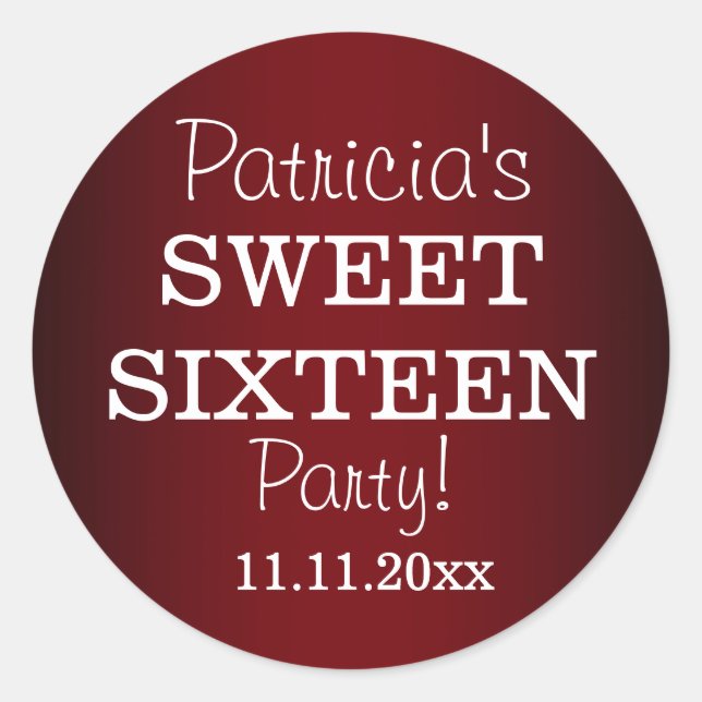 Stilvolle Sweet 16 Party Stickers : Metallic Red (Vorderseite)