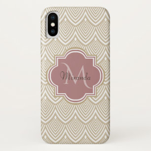 Stilvolle Tan Arched Scallops Mauve Monogram Name title_seo2