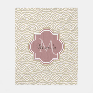 Stilvolle Tan Arched Scallops Mauve Monogram Name Fleecedecke