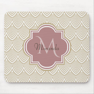 Stilvolle Tan Arched Scallops Mauve Monogram Name Mousepad