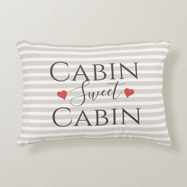 Stilvolle Tan Cabin Sweet Cabin Quote dekorativ Dekokissen (Vorderseite)