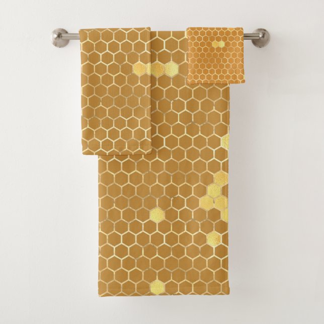 Stilvolle Tan Gold Honeycomb Badhandtuch Set (Insitu)
