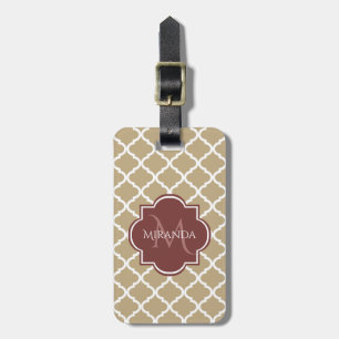 Stilvolle Tan Quatrefolie Burgundy Monogram und Na Gepäckanhänger