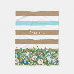 Stilvolle Tan- und Aqua-Flora und -Streifen mit Na Fleecedecke