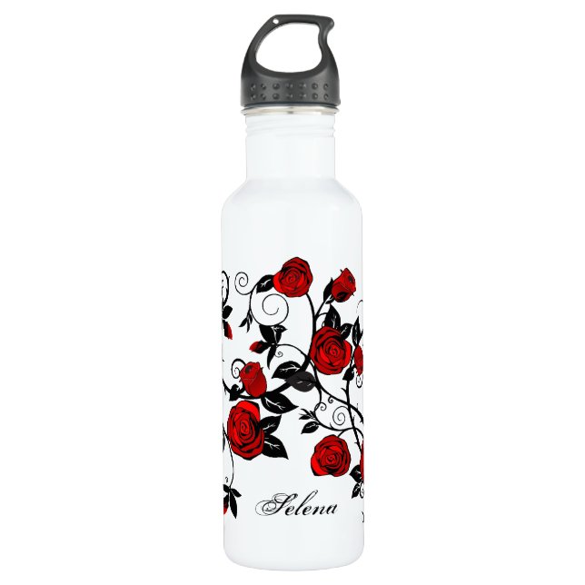Stilvolle Tattoo-Rose Edelstahlflasche (Vorderseite)