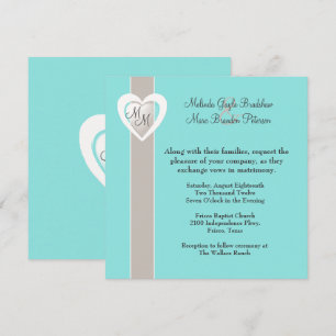 Stilvolle Taupe und Aqua Blue Wedding Einladung