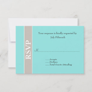 Stilvolle Taupe und Aqua Blue Wedding RSVP Card Karte