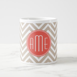 Stilvolle Taupe- und Korallenreifen Jumbo-Tasse