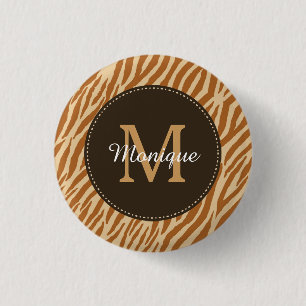Stilvolle Tawny Brown Zebra Print Monogram und Nam Button