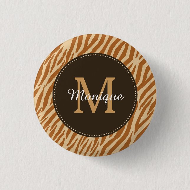 Stilvolle Tawny Brown Zebra Print Monogram und Nam Button (Vorderseite)