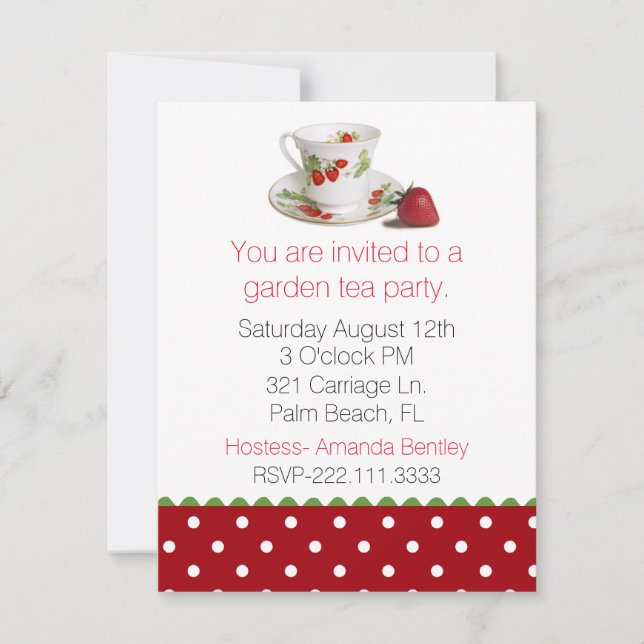 Stilvolle Tea Cup und Polka Dot Tea Party Einladun Einladung (Vorderseite)