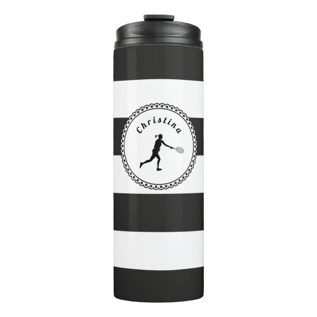 Stilvolle Tennis Girl Black & White Player Thermosbecher (Vorderseite)