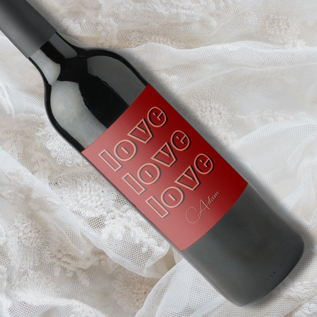 Stilvolle Terracotta Clean 3 x Liebe | Rotes Velve Weinetikett (Von Creator hochgeladen)