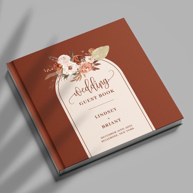 Stilvolle Terracotta Sage Pampas Grass Boho Floral Gästebuch (Stylish Terracotta Pampas Grass Boho Floral Guest Book)