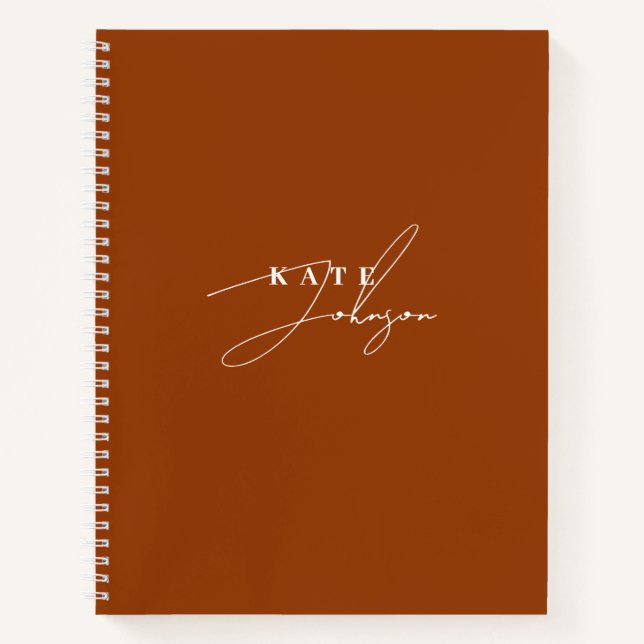 Stilvolle Terracotta Signature Script Monogram Notizbuch (Vorderseite)