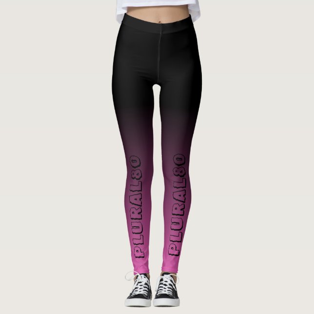 Stilvolle Textgradientenarbeit schwarz-rosa Leggings (Vorderseite)