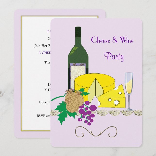 Stilvolle Themenabende "Käse & Wein" Einladung (Vorne/Hinten)