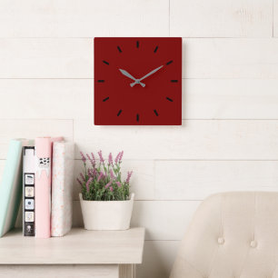 Stilvolle tiefe rote Wanduhr – 10,75" quadratisch