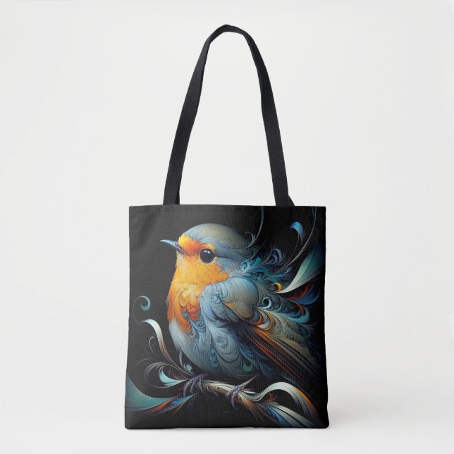 Stilvolle Tote Bag, Medium Robin Bird Print Tasche (Vorderseite)