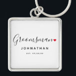 Stilvolle Trauzeuge Wedding Schlüsselanhänger<br><div class="desc">Das perfekte Geschenk für jeden Trauzeuge,  das lustige und moderne Design bietet stilvolle Typografie-Script-Schriftart "Trauzeuge"-Formulierung mit einer niedlichen kleinen Liebe Herz-Stationen. Das Design ist einfach zu personalisieren mit einem Namen und etablierten Hochzeitstag und wird der perfekte Sake von Ihrem besonderen Tag.</div>