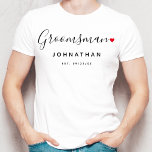 Stilvolle Trauzeuge Wedding T-Shirt<br><div class="desc">Das moderne Design ist das perfekte Geschenk für jeden Trauzeuge. Das stilvolle Typografie-Drehbuch "Trauzeuge" mit niedlichen,  kleinen,  roten Lieben-Herzschlägen. Das Design ist einfach zu personalisieren mit einem Namen und etablierten Hochzeitstag und wird der perfekte Sake von Ihrem besonderen Tag.</div>
