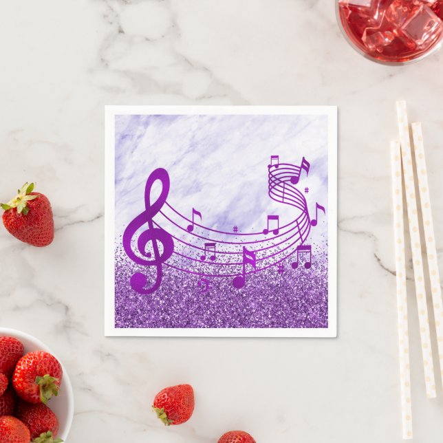 Stilvolle Treble Clef Musical Note Lila Glitzer Serviette (Beispiel)