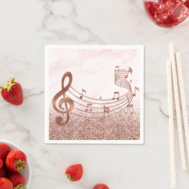 Stilvolle Treble Clef Musical Note Rose Gold Glitz Serviette (Beispiel)