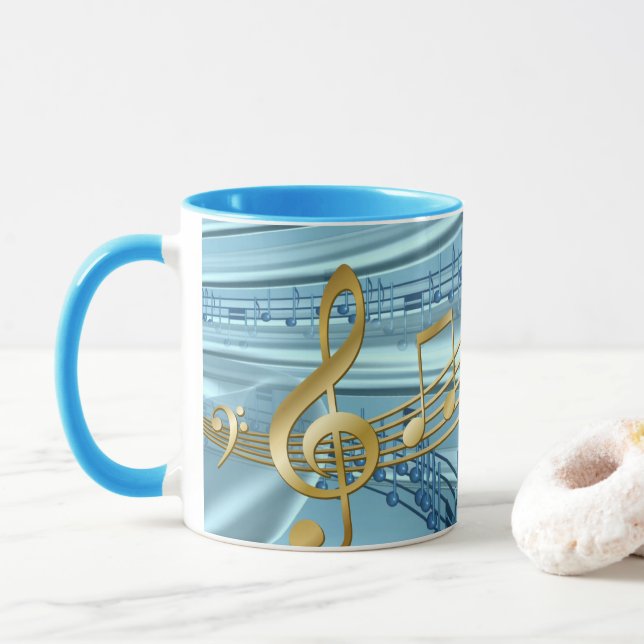 Stilvolle trendy Baby Blue Musical Notes Tasse (Mit Donut)