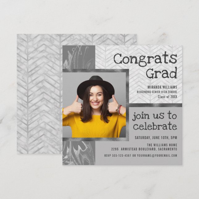 Stilvolle Trendy Foto Template Graduation Party Einladung (Vorne/Hinten)