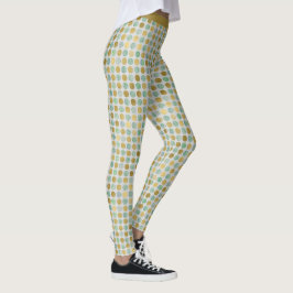Stilvolle Trendy Gold Aquamarin Polka Dot Pattern Leggings