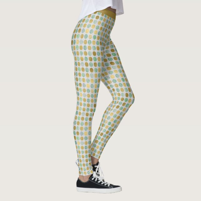 Stilvolle Trendy Gold Aquamarin Polka Dot Pattern  Leggings (Rechts)