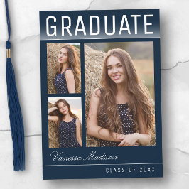 Stilvolle Trendy Modern 3 Foto Navy Blue Abschluss Ankündigung