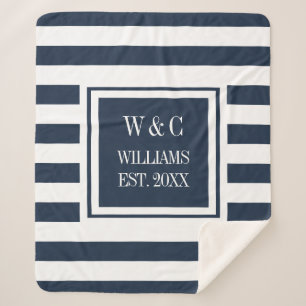 Stilvolle Trendy Monogram Navy Blue White Stripe Sherpadecke