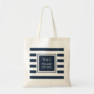 Stilvolle Trendy Monogram Navy Blue White Stripe Tragetasche