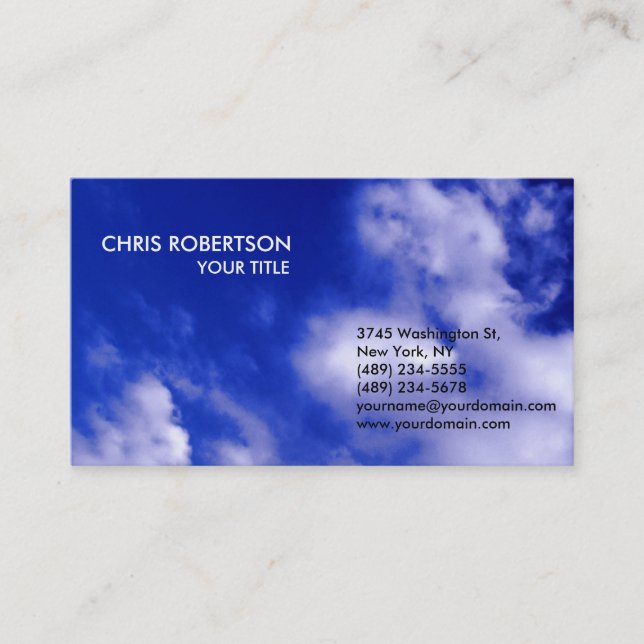 Stilvolle Trendy White Clouds Nature Business Card Visitenkarte (Vorderseite)